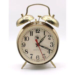 Vintage Westclox Twin Bell Alarm Clock Gold Tone Metal Wind-Up Retro Decor READ
